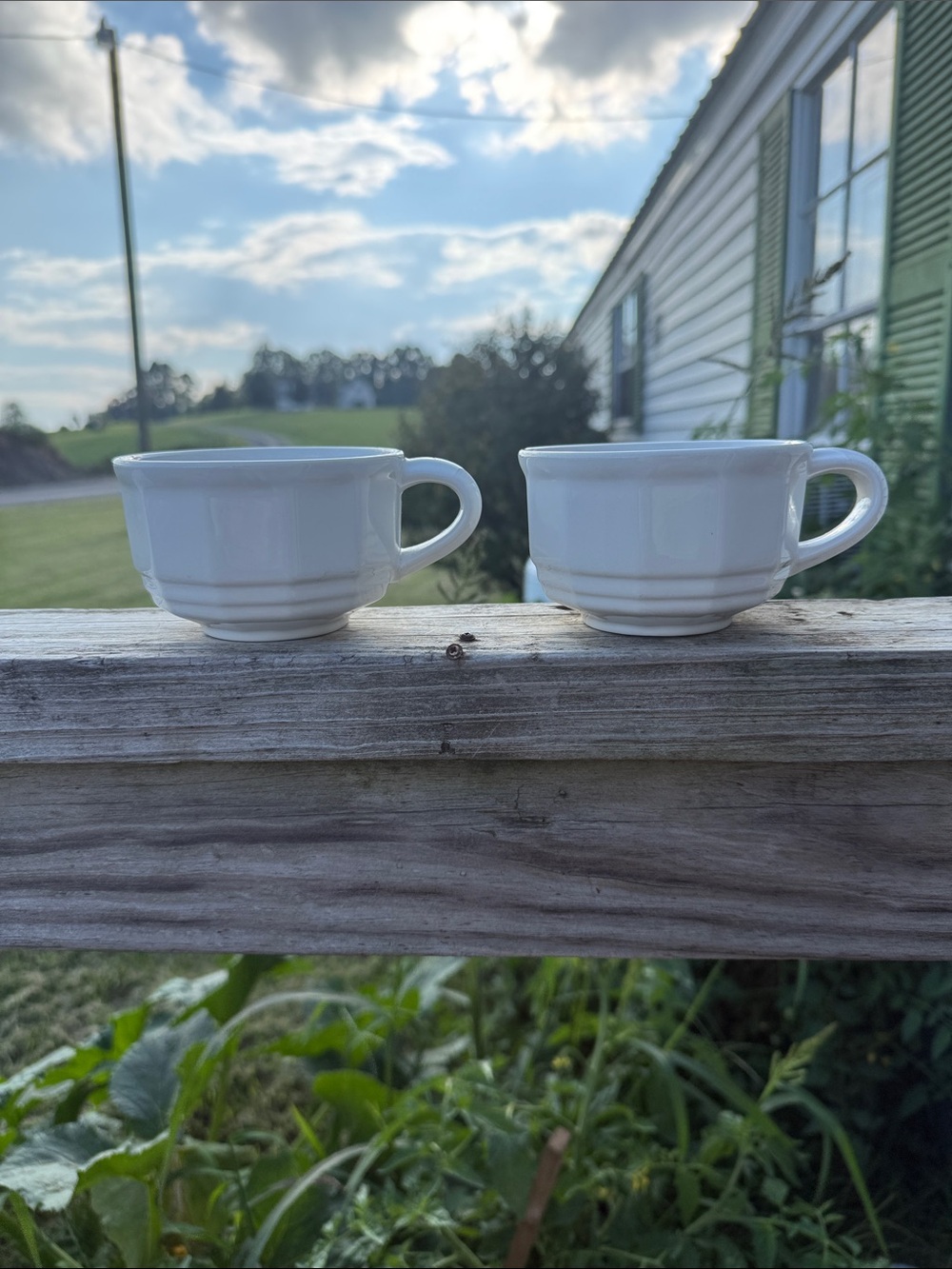 Pfaltzgraff White Ribbed Ceramic Mugs - Pair vintage Christmas collection